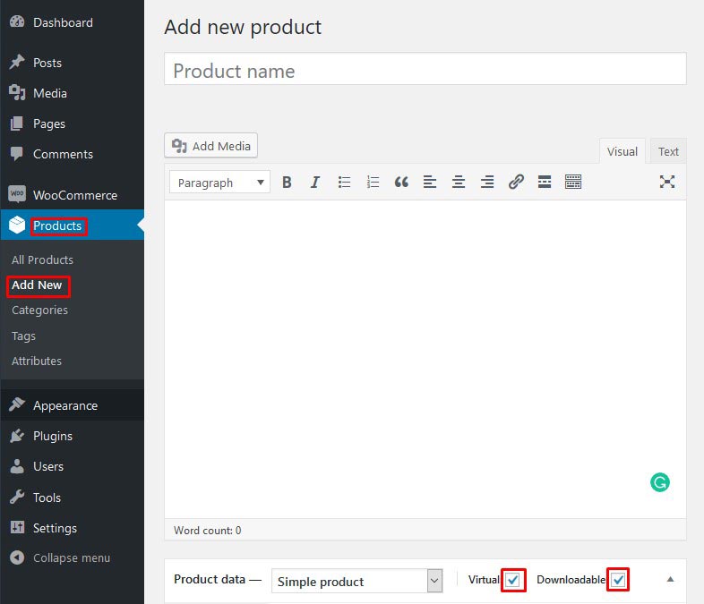 virtual and downloadable product showing button