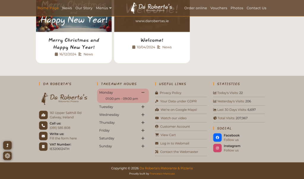 Showing Takeaway Hours of Restaurant and Pizza Online food ordering store