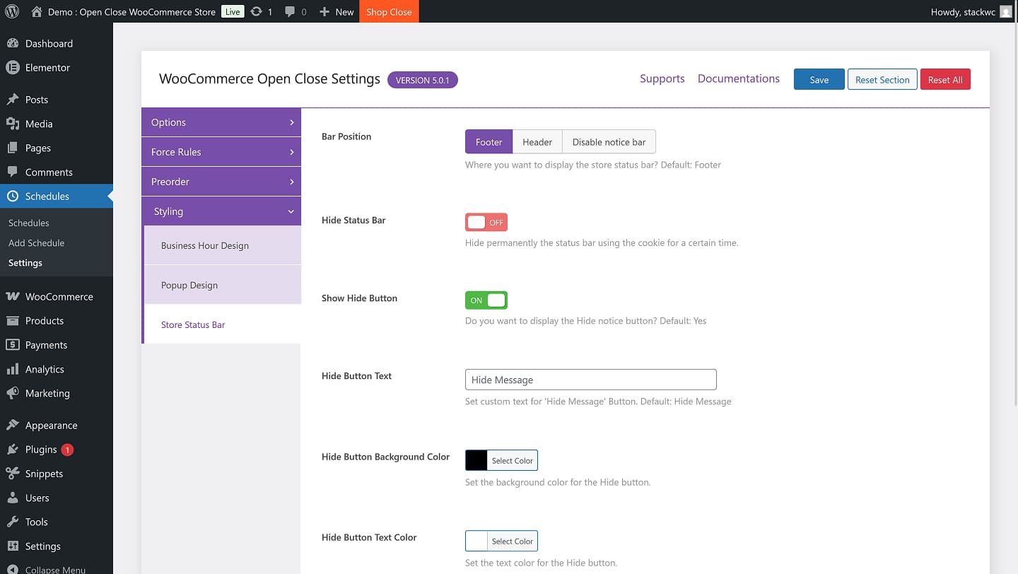 Customize Your Store Status Bar Position, Visibility, And Hide Button Style With Full Control.