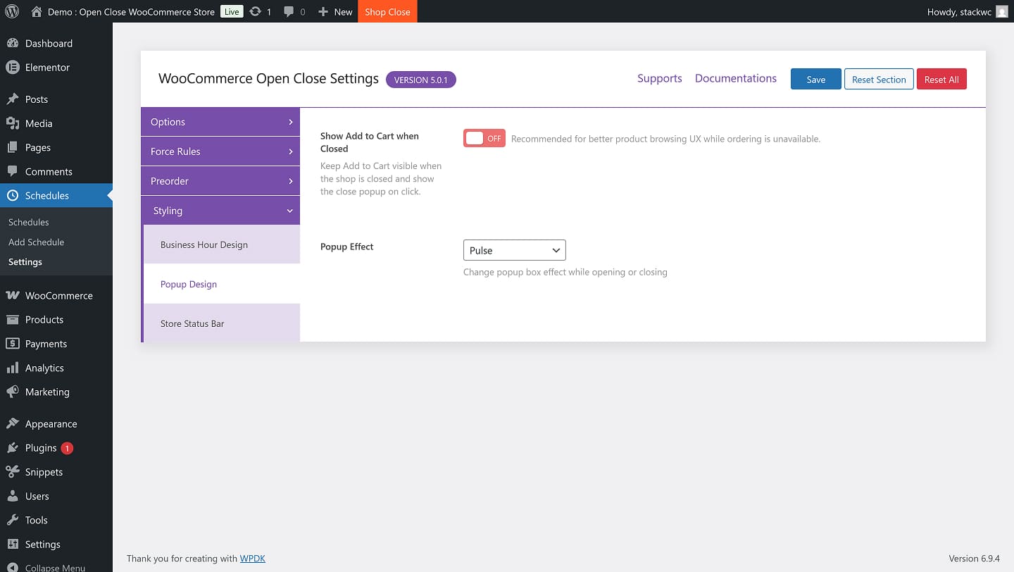 Keep Add To Cart Visible When Store Closed And Choose A Custom Popup Animation Effect.