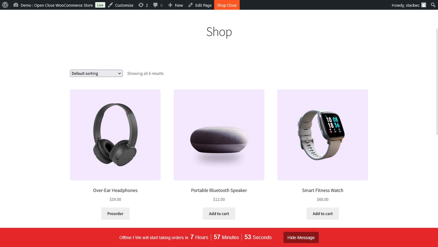 Live Countdown Status Bar Shows Customers Exactly When Your Store Will Reopen Next.