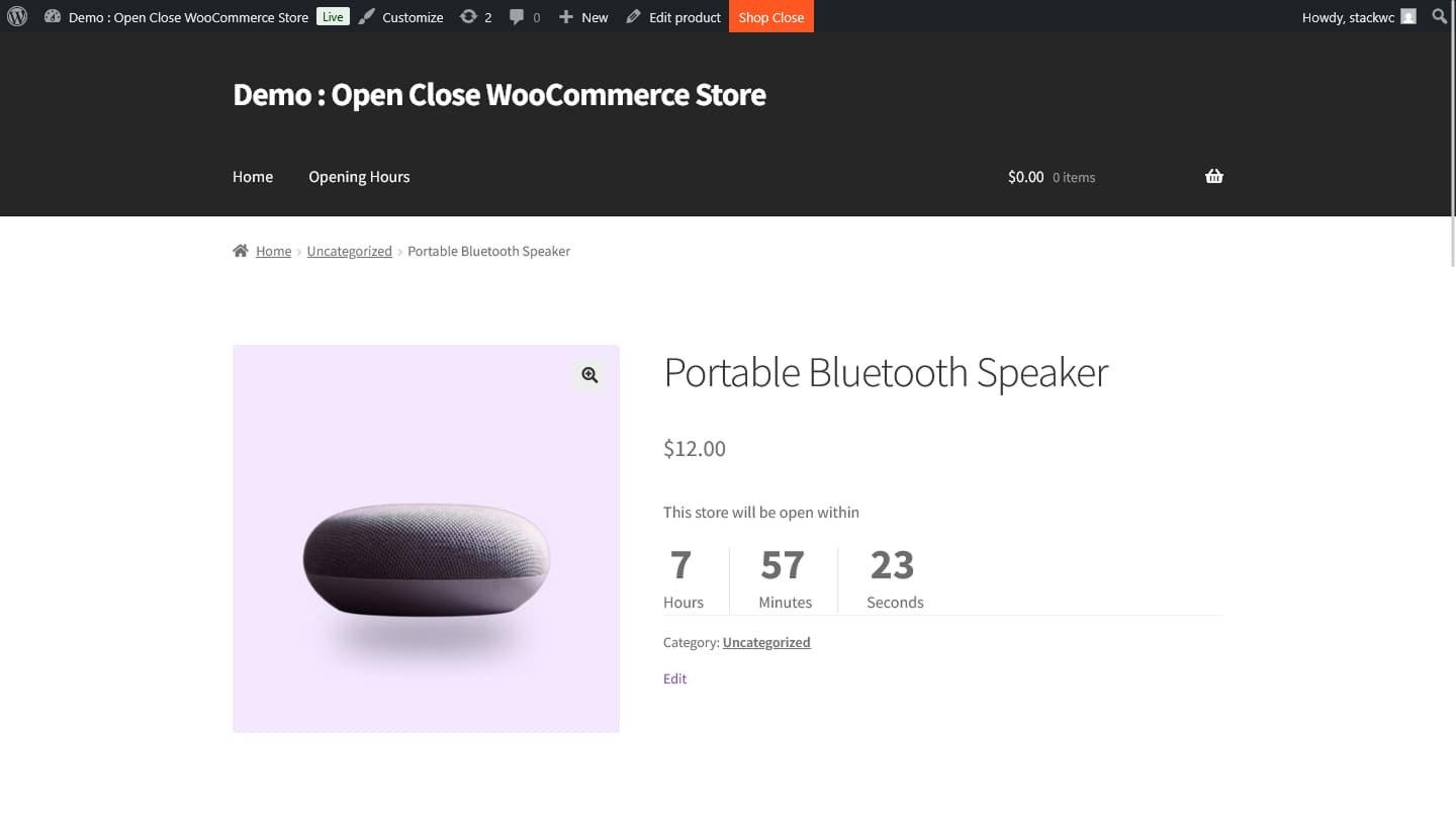 Display A Live Countdown Timer On Single Product Pages Showing Store Reopening Time.