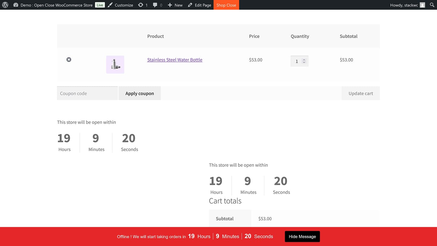 Countdown Timer On Cart Page Reminds Customers Exactly When Your Store Will Reopen.