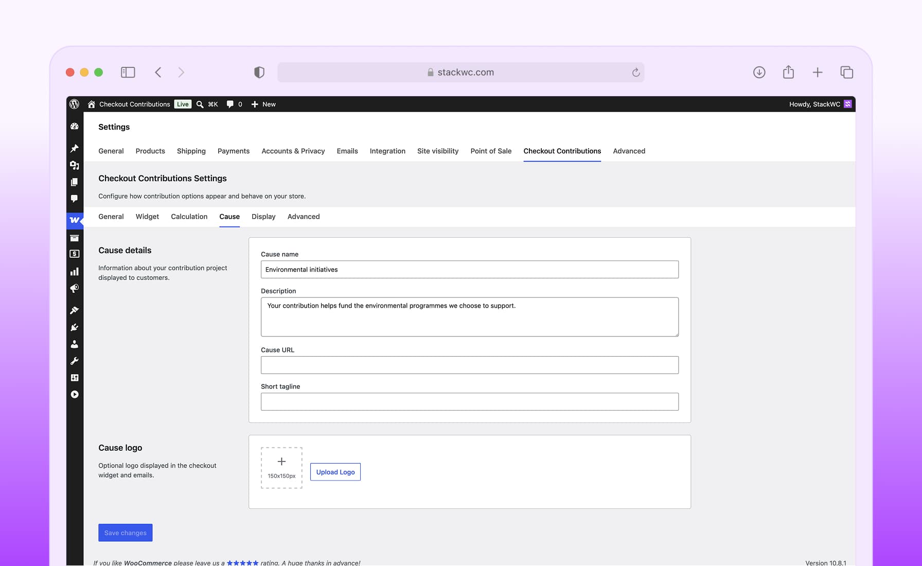 Add and manage cause information, branding, and messaging displayed to customers.