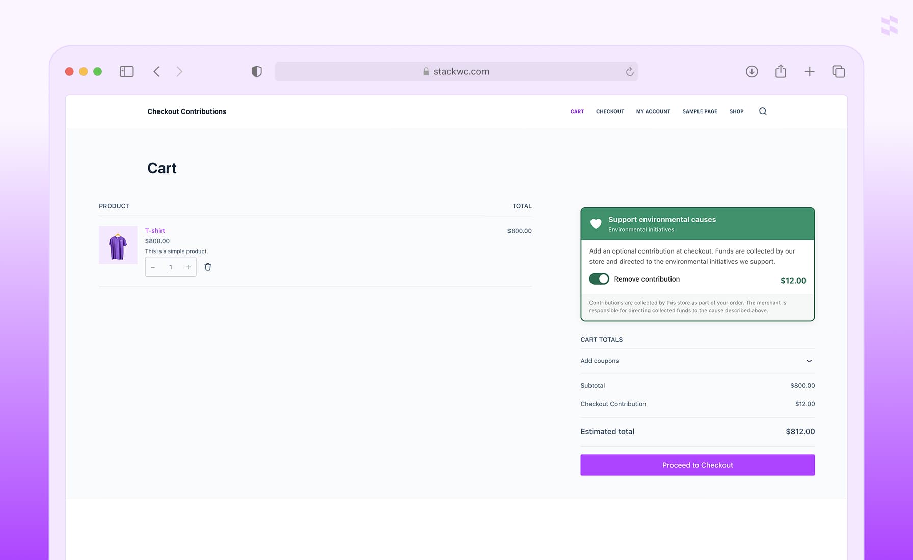 Allow customers to add optional contributions from the cart and see the updated order total immediately.