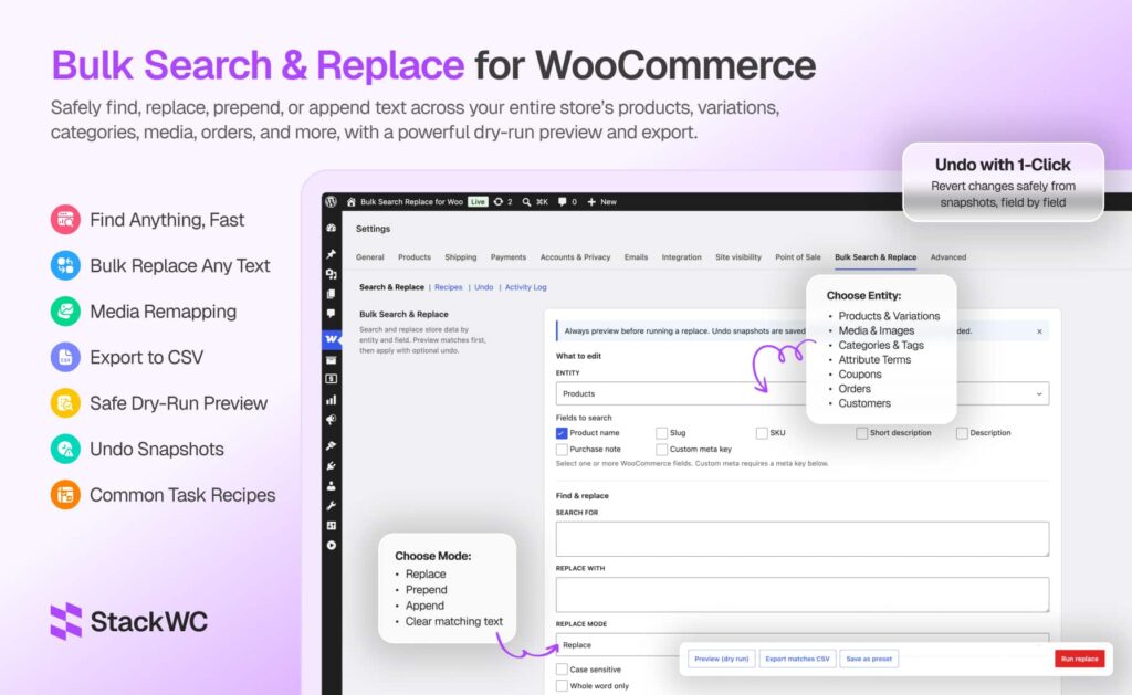Bulk Search & Replace for WooCommerce