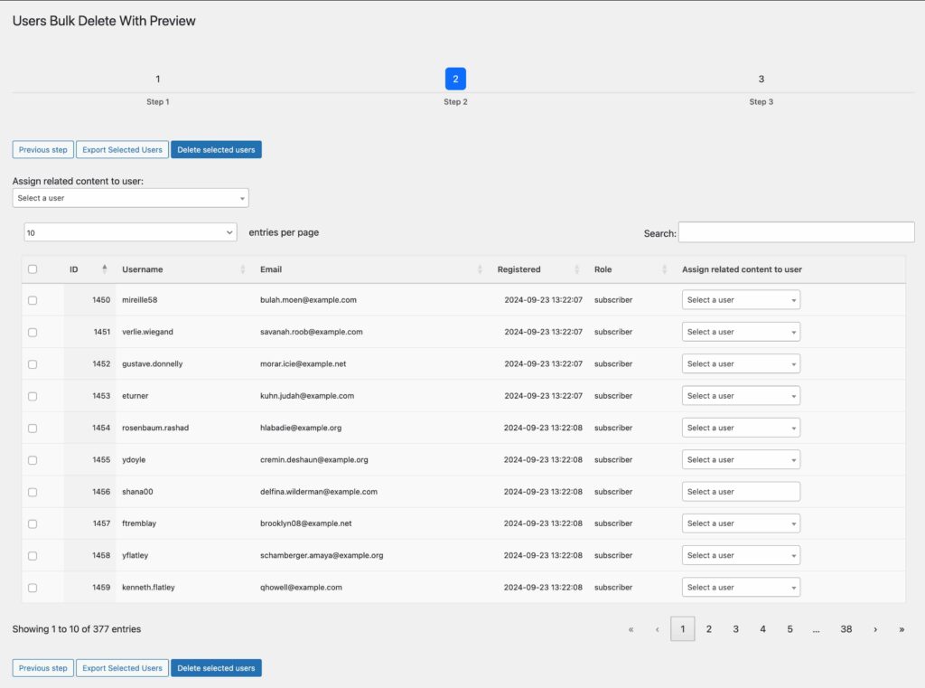 Bulk Delete WooCommerce Data preview screen